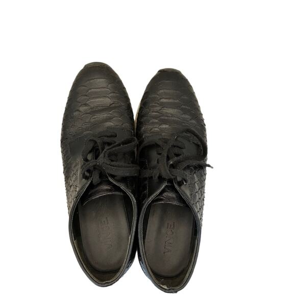 VINCE Rayner Leather Lace-Up Sneakers Snakeskin Embossed Luxe Black Size 10 - Picture 7 of 10